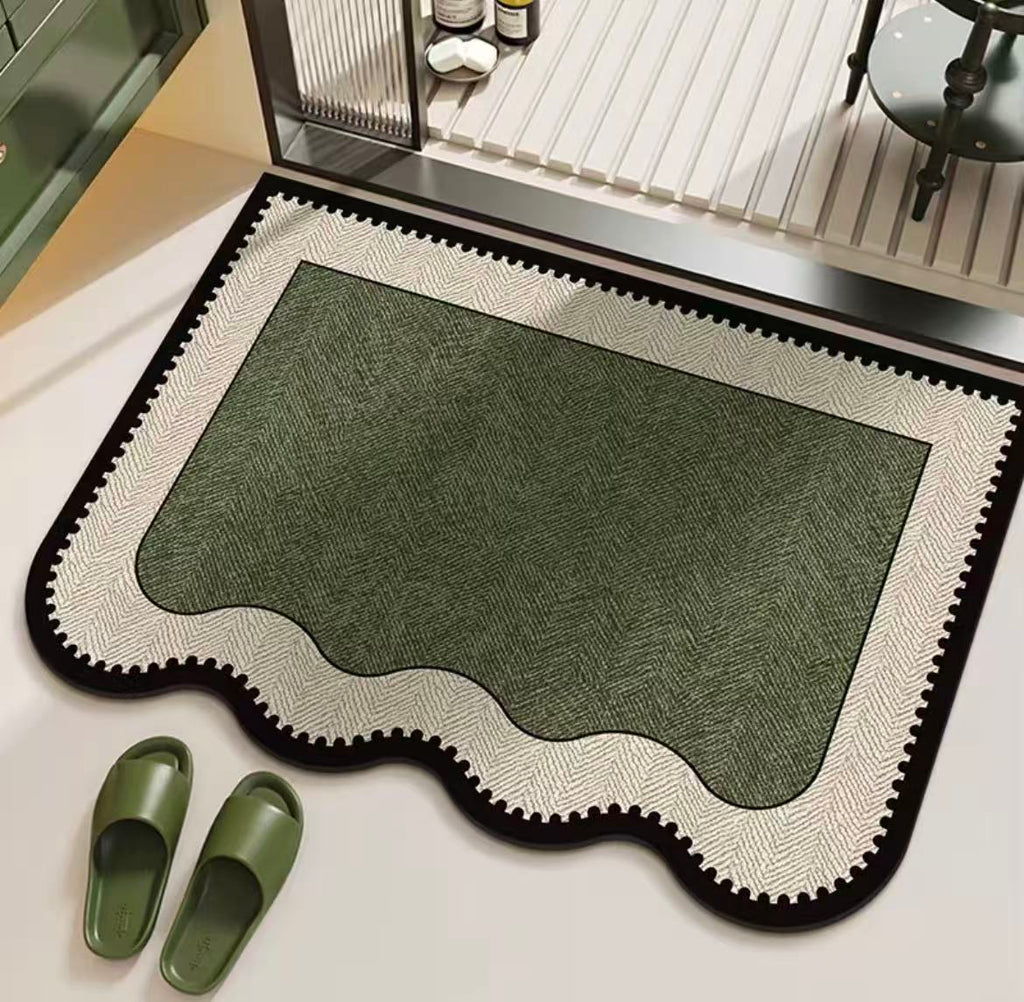 Wavy Edge Green Bath Mat – Modern Bathroom Rug