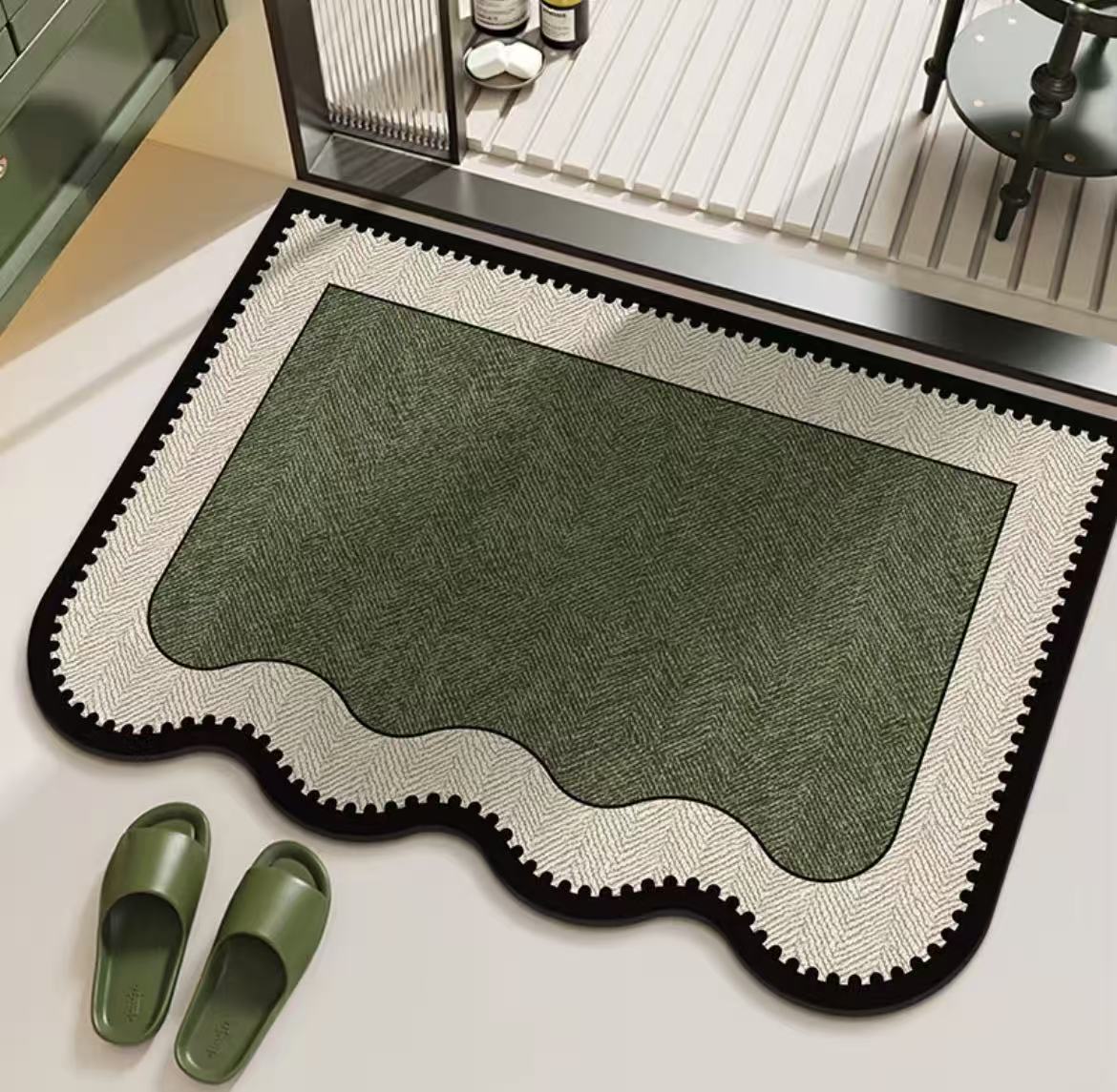 Wavy Edge Green Bath Mat – Modern Bathroom Rug