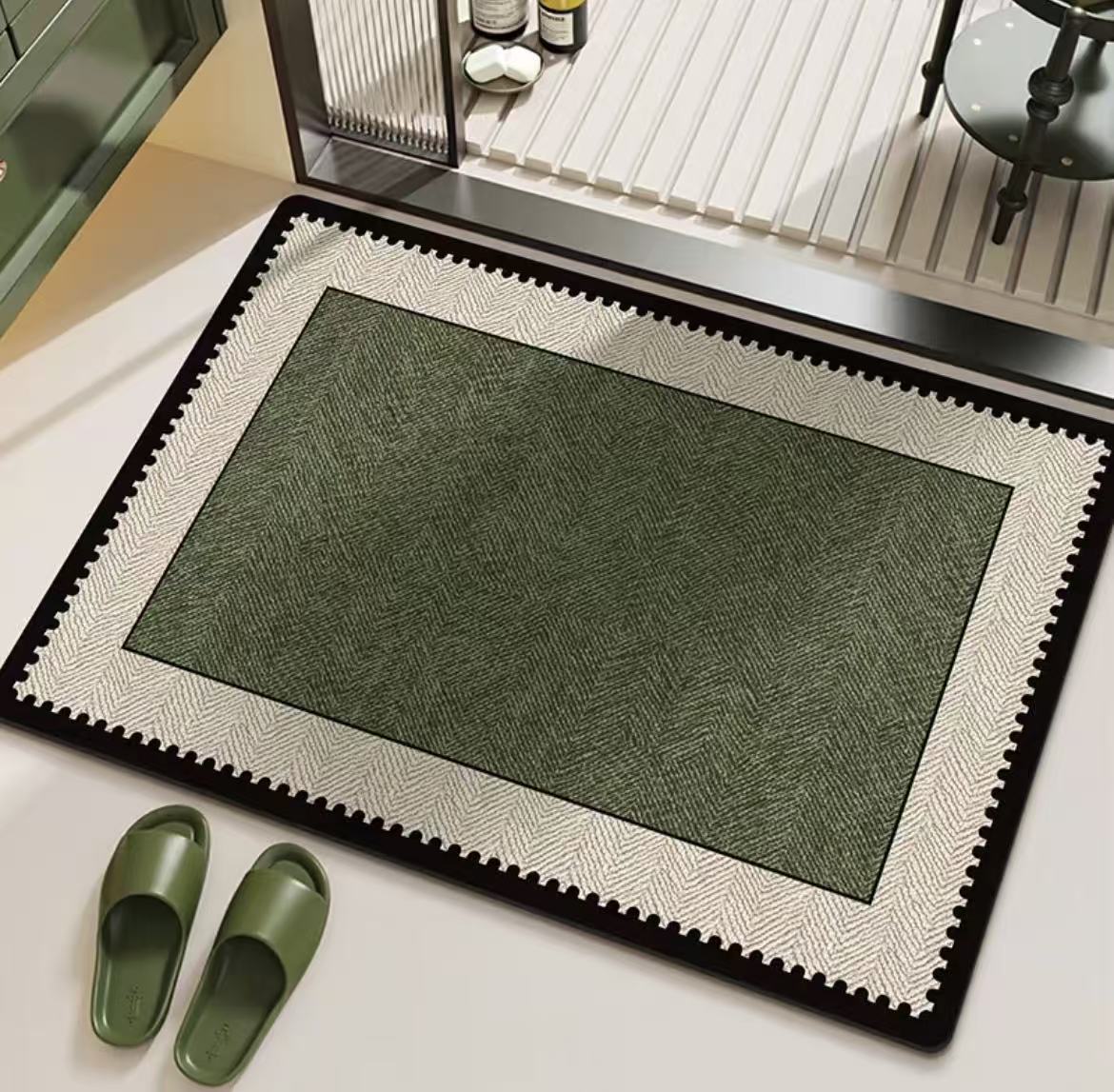 Wavy Edge Green Bath Mat – Modern Bathroom Rug