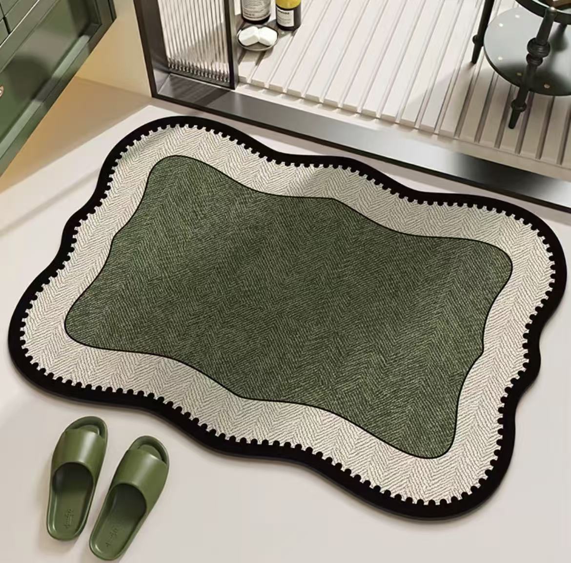 Wavy Edge Green Bath Mat – Modern Bathroom Rug