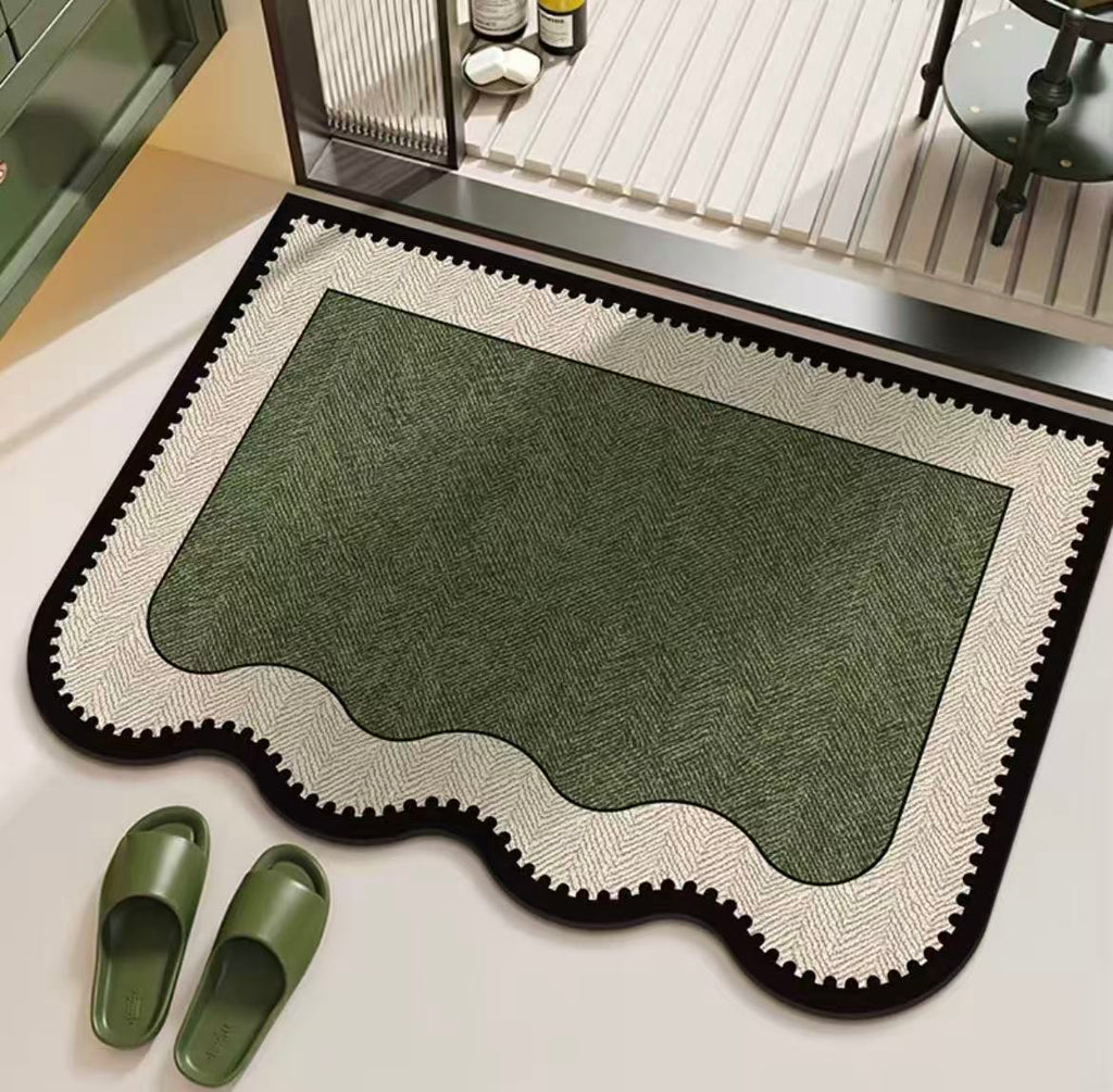 Wavy Edge Green Bath Mat – Modern Bathroom Rug