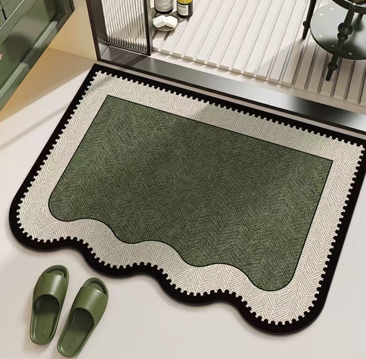 Wavy Edge Green Bath Mat – Modern Bathroom Rug